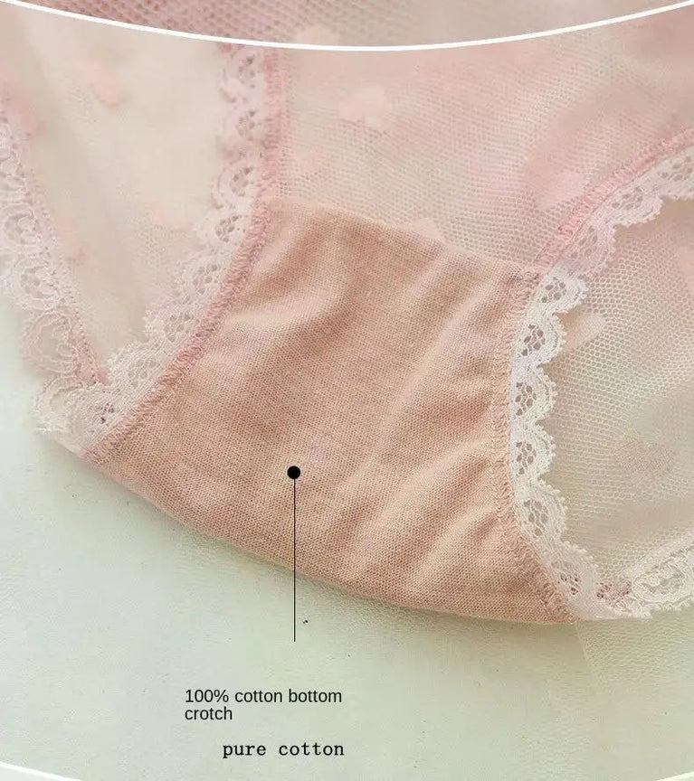 Sweetheart Mesh Briefs | Transparent Bow Heart Panties