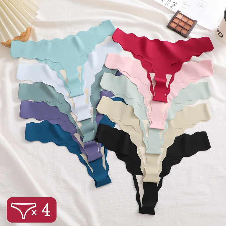 4pc Ice Silk Thongs | Seamless Wave Edge G-Strings