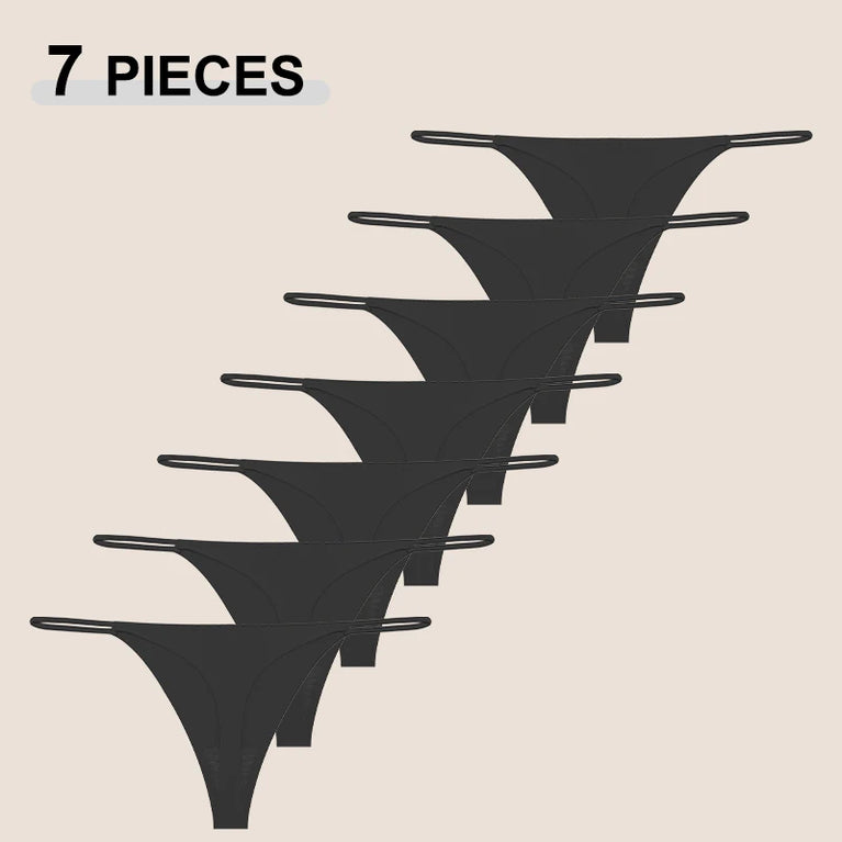 7-Pcs Traceless Ice Silk Thongs – Ultra-Thin Breathable Low-Rise G-String Set for Women