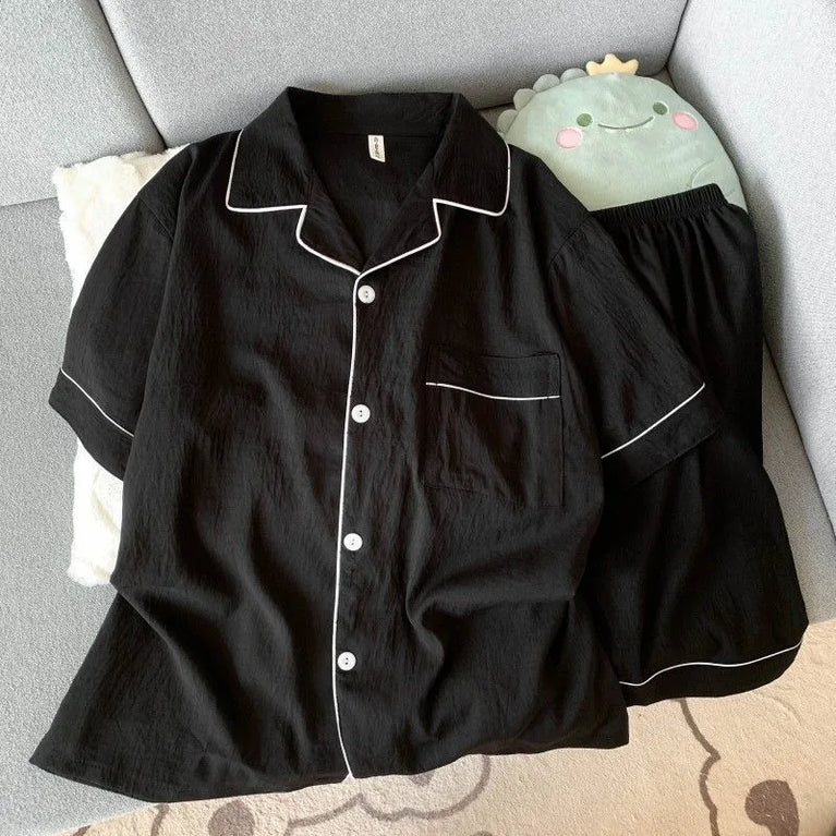 Men's Luxury Solid Pajama Set | Short Sleeve Lapel Home Suit