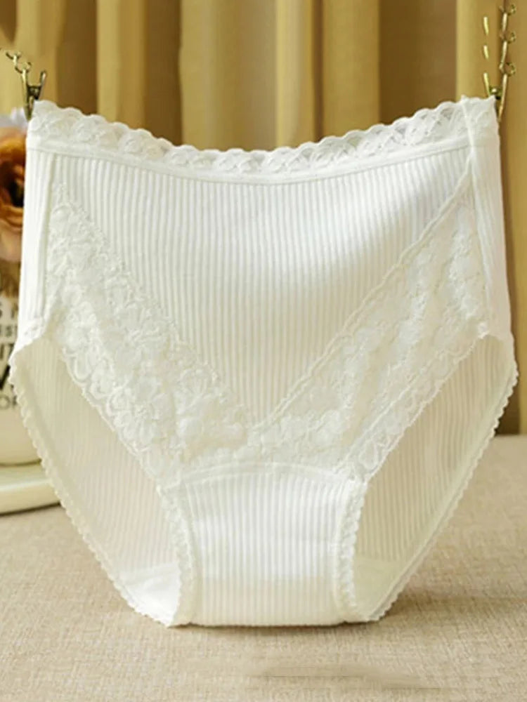 High-Waist Cotton Briefs | Seamless Lace-Trim Panties