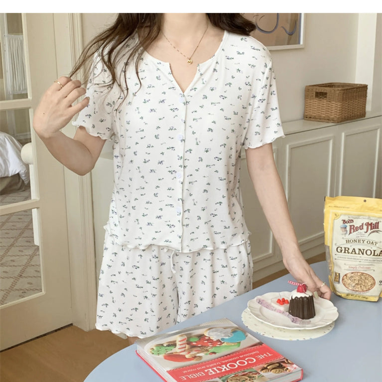 Women’s Floral Summer Pajama Set | Korean Style Home Clothes