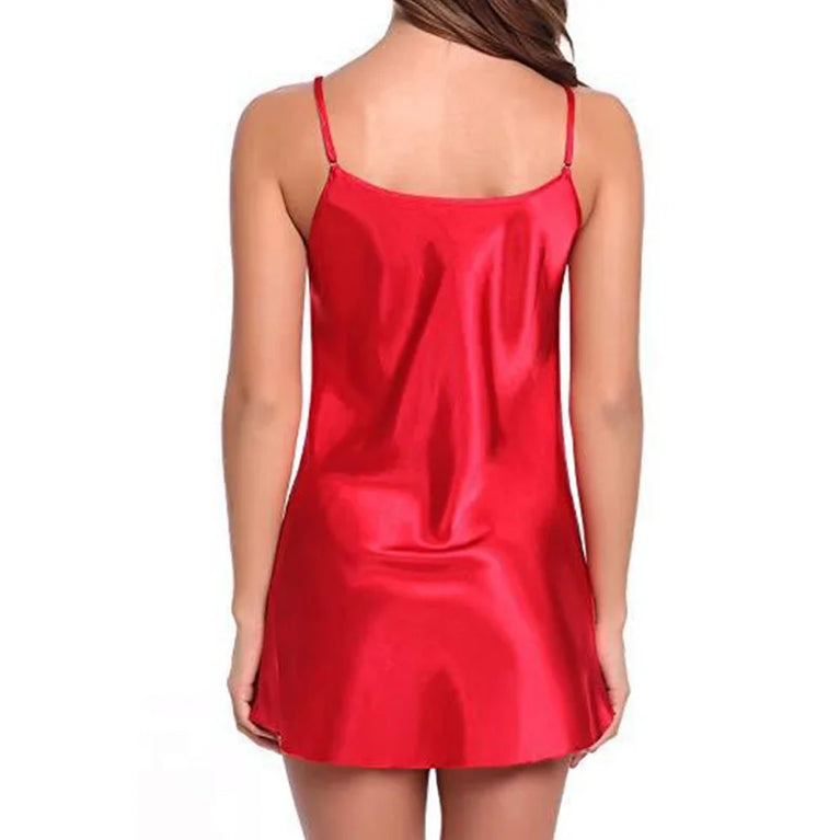 Women’s Loose Silk-Touch Nightdress | V-Neck Strap Nightgown