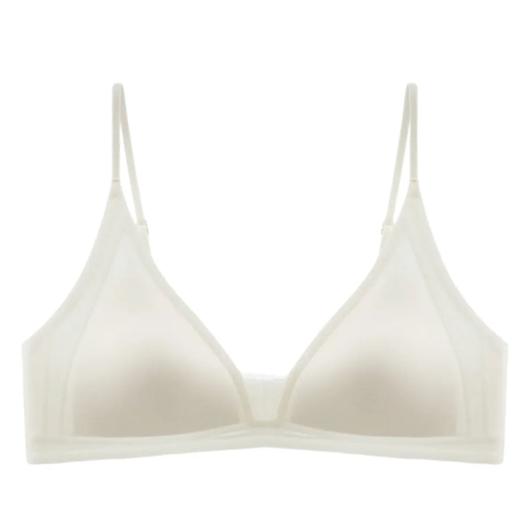 French Glossy Satin Seamless Bra | Deep-V Wireless Bralette