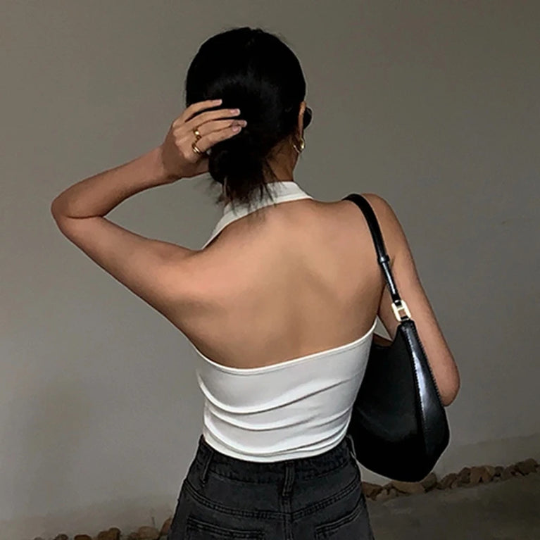 Neck Backless Crop Top | Cotton Streetwear Tank Vest