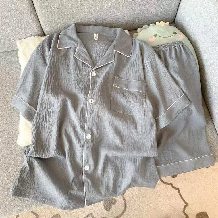 Men's Luxury Solid Pajama Set | Short Sleeve Lapel Home Suit