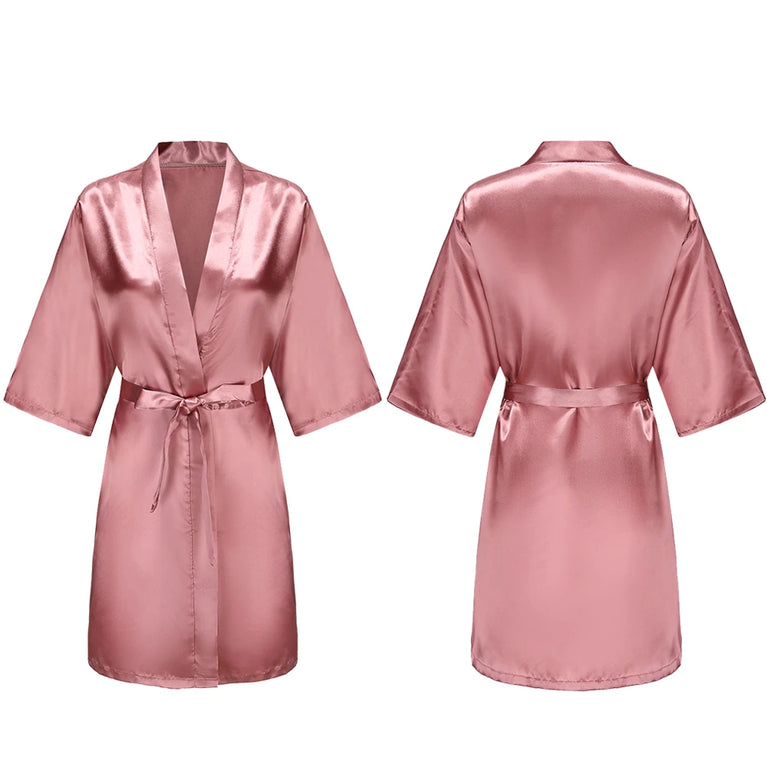 Women’s Short Silky Satin Robe – Pure Solid Color Bridesmaid & Bridal Party Bathrobe (Summer Collection)