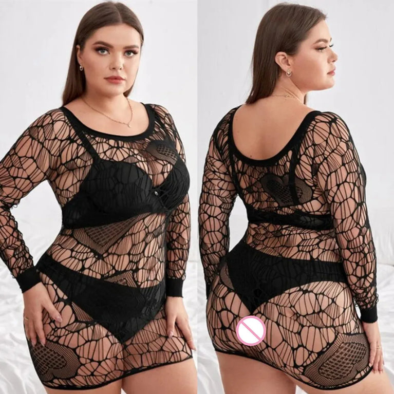 Satin Slip Dress Fishnet Bodycon Mini Nightwear for Women