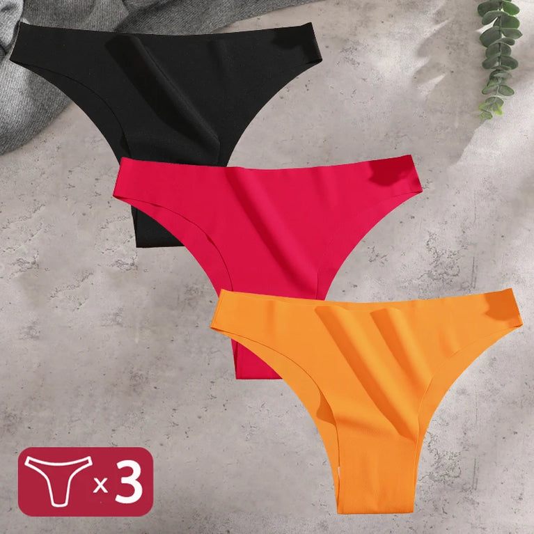 3pc Ice Silk Bikini Set | Seamless Low-Waist Briefs
