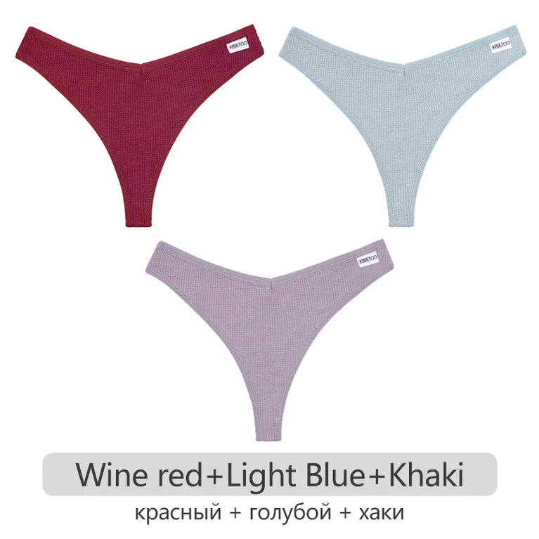 Waffle Cotton Thongs (3-Pack) – Low-Rise Comfortable G-Strings