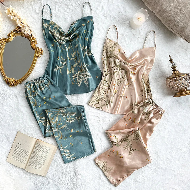 Women’s Sexy V-Neck Pajama Set | Sleeveless Cami & Pants