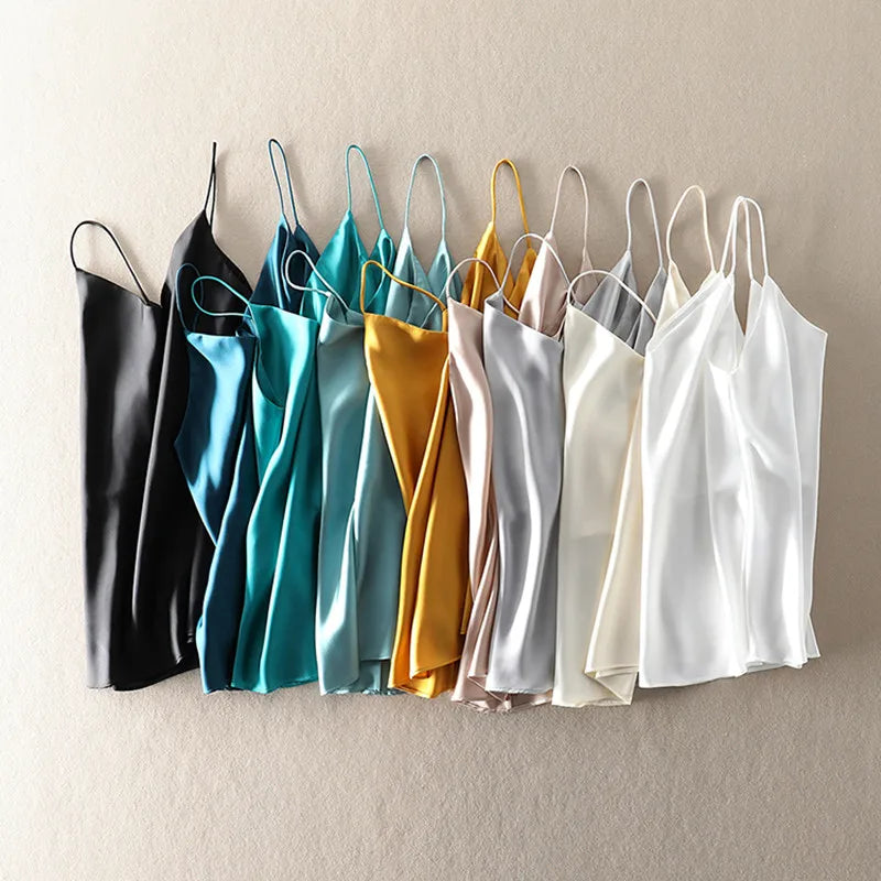 Silk-Satin Summer Camisole | Backless V-Neck Sleeveless Tank