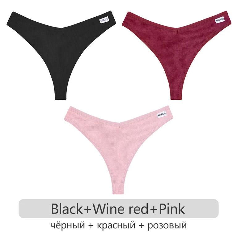 Waffle Cotton Thongs (3-Pack) – Low-Rise Comfortable G-Strings