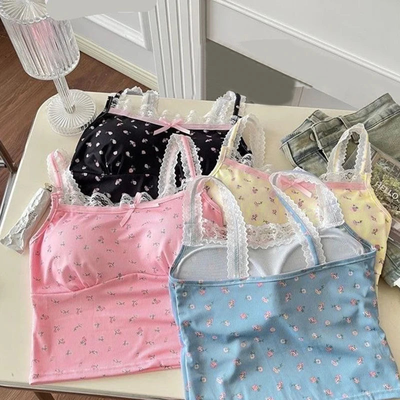 Women's Sweet Lace Floral Slim Camisole With Breast Pad