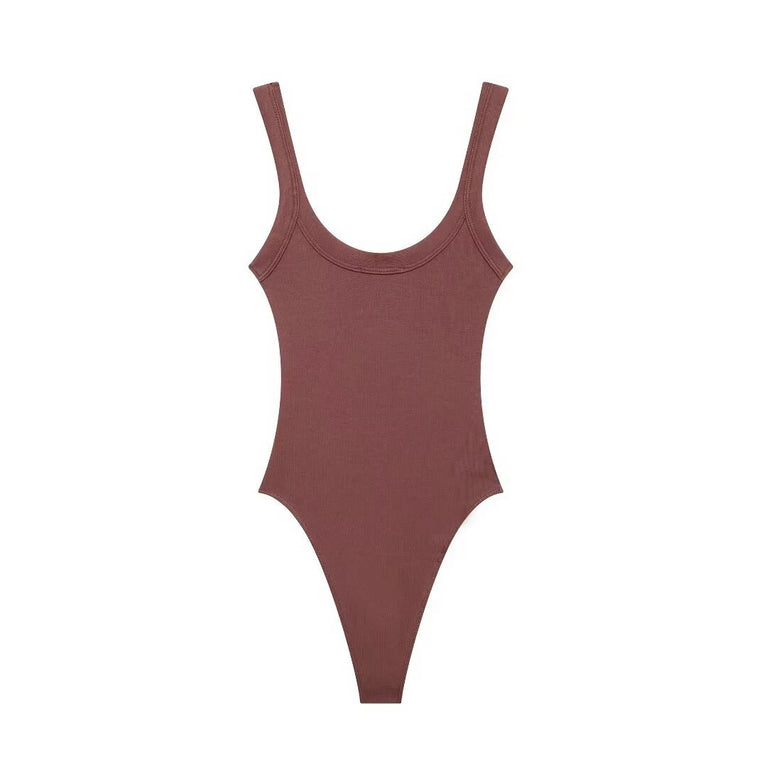 Ribbed Backless Bodysuit | Sexy O-Neck Snap Playsuit