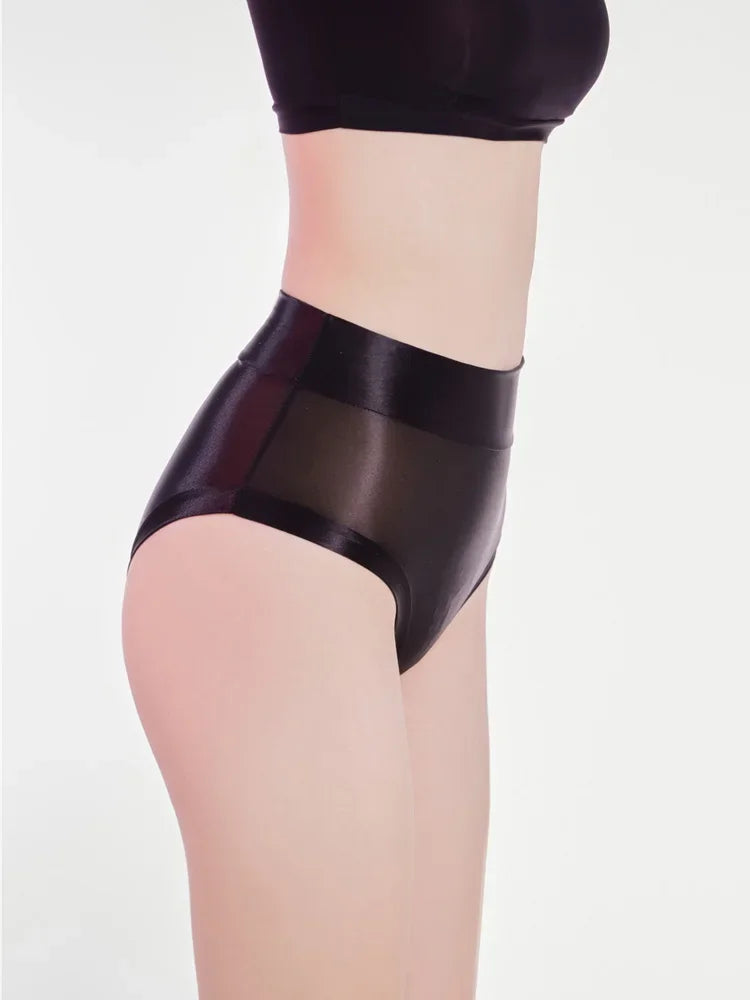 Oil Glossy Sheer High-Waist Briefs – Sexy Ultra-Thin Yoga & Beachwear Panties