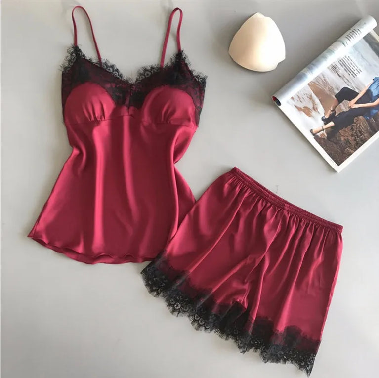 100% Pure Silk Pajama Set | V-Neck Suspender Cami & Shorts
