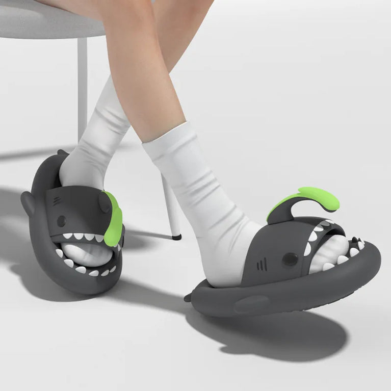 Glow-in-the-Dark Shark Slides | Thick Platform Summer Mules