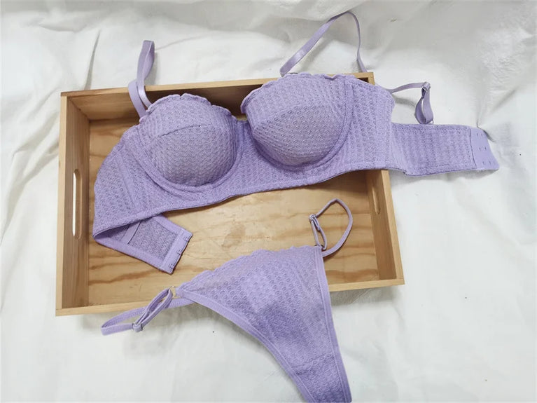 French 1/2 Cup Push-Up Bra Set | Fluorescent Lace Lingerie