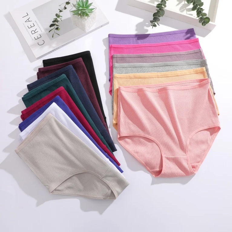 6pc Seamless Cotton Briefs | High-Waist Striped Set