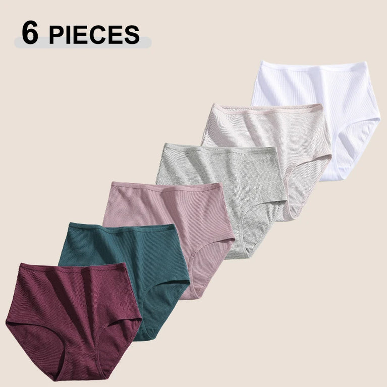 6pc Seamless Cotton Briefs | High-Waist Striped Set