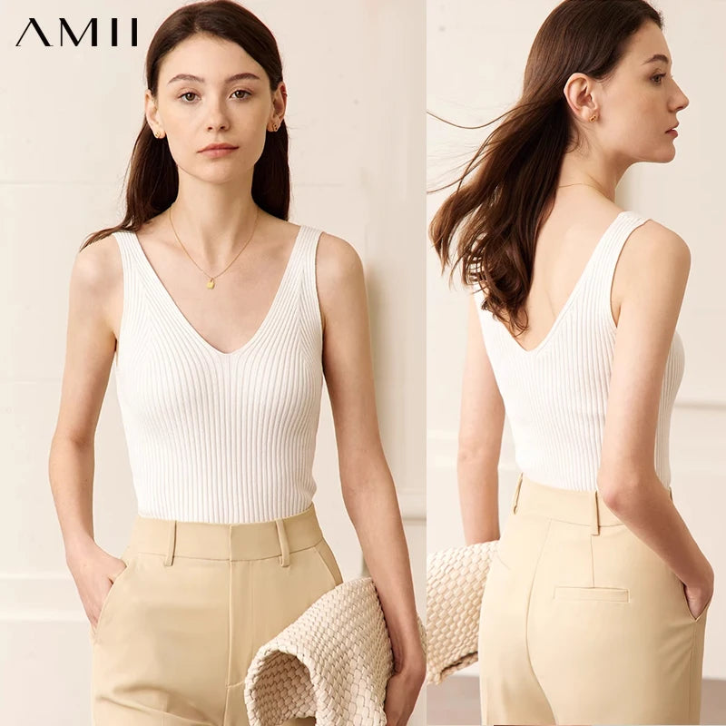 Minimalism V-Neck Knitted Camisole | Office Lady Tank