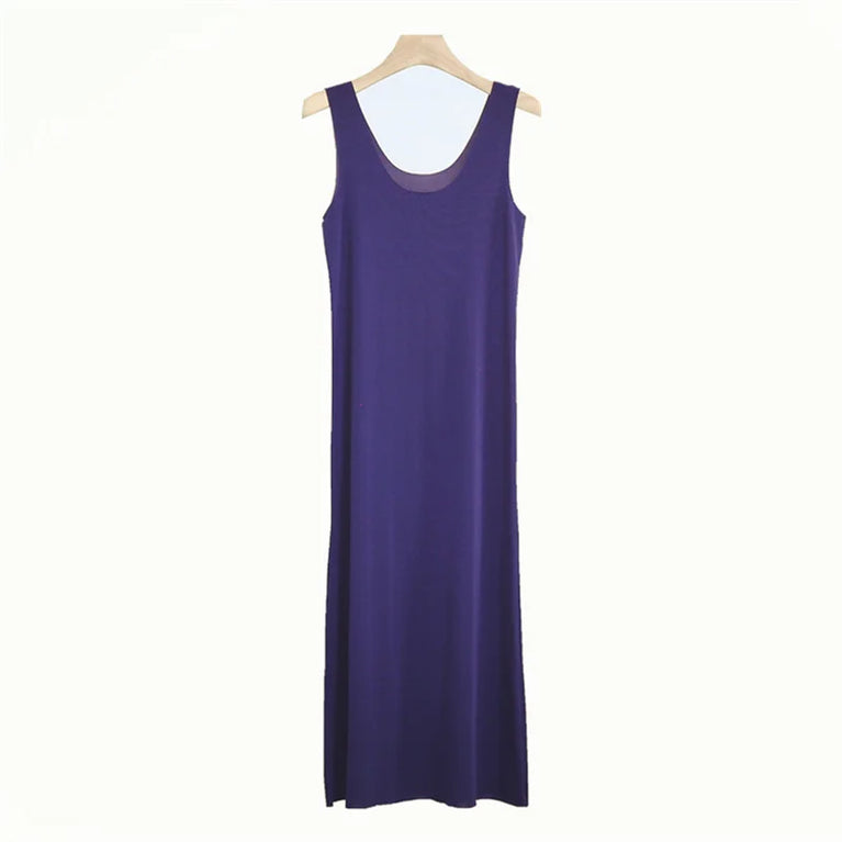 Long Ice Silk Midi Slip | Plus Size Seamless Underdress