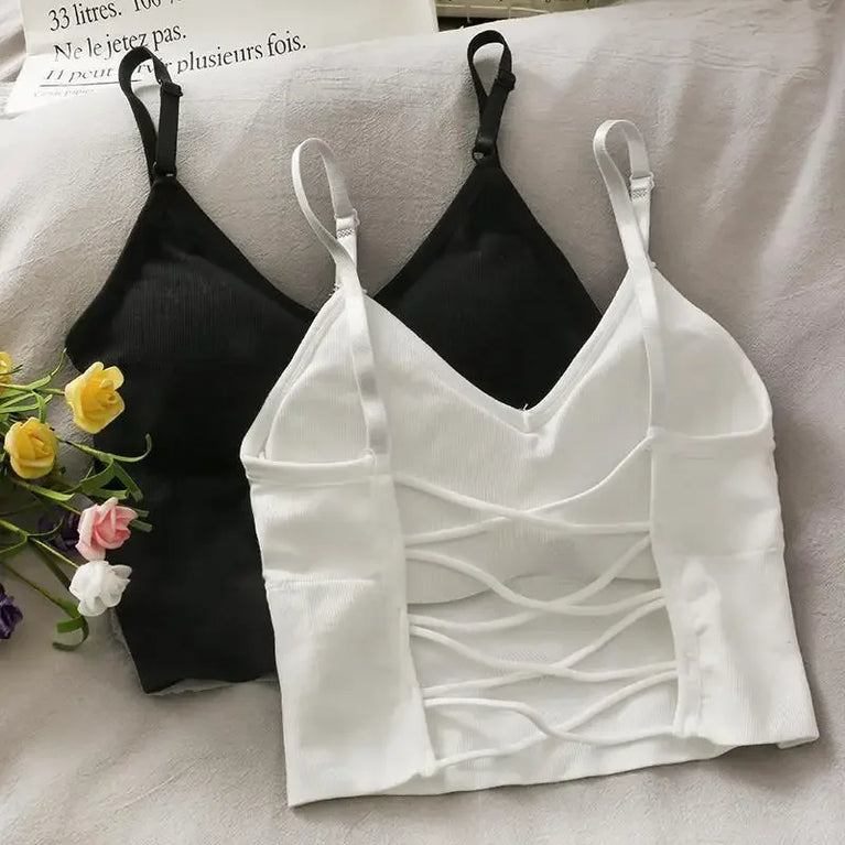 Built-in Bra Sexy Tank Top | Seamless Off-Shoulder Crop Cami