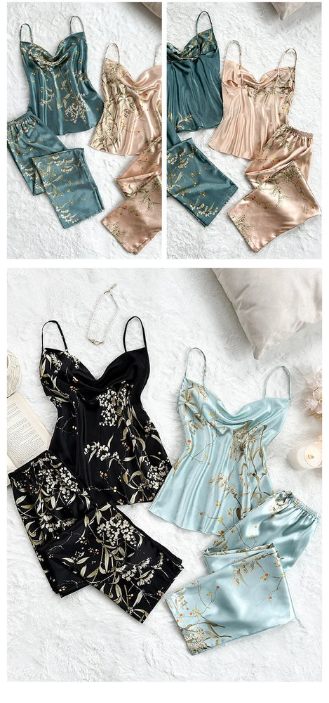 Women’s Sexy V-Neck Pajama Set | Sleeveless Cami & Pants