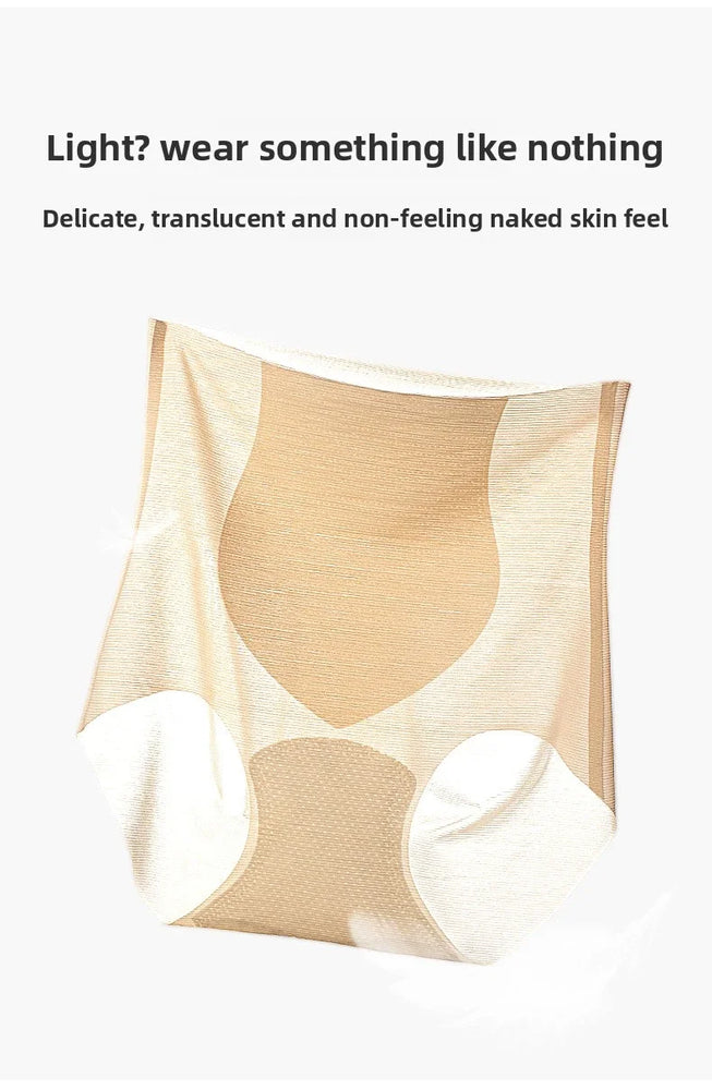 High-Waist Ice Silk Seamless Briefs – Ladies Summer Fitness Underwear