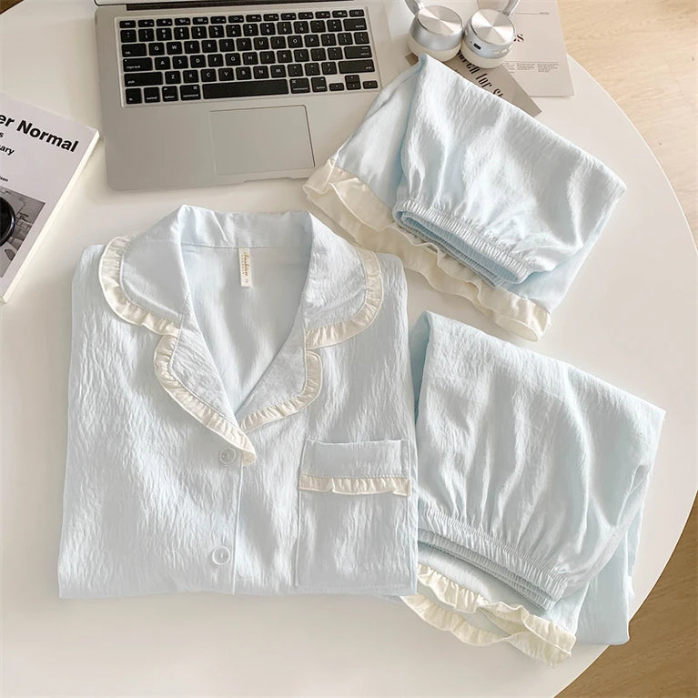 Women’s 3pc Cloud Cotton Loungewear Set | Blue Summer PJs