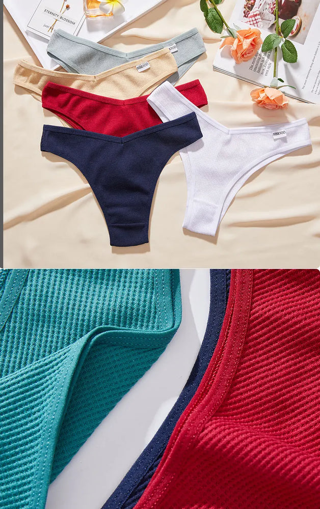 6pc Waffle Cotton G-String | V-Waist Brazilian Set