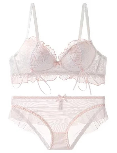French Butterfly Lace Bra Set | Sweet Wireless Push-Up Duo