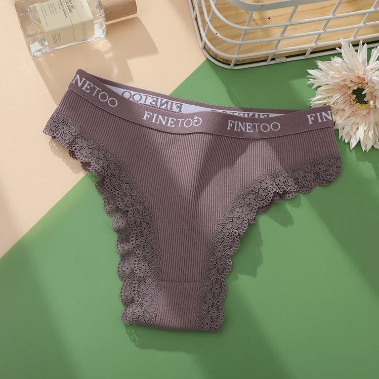 4pc Cotton Bikini Set | Lace Trim Brazilian Briefs