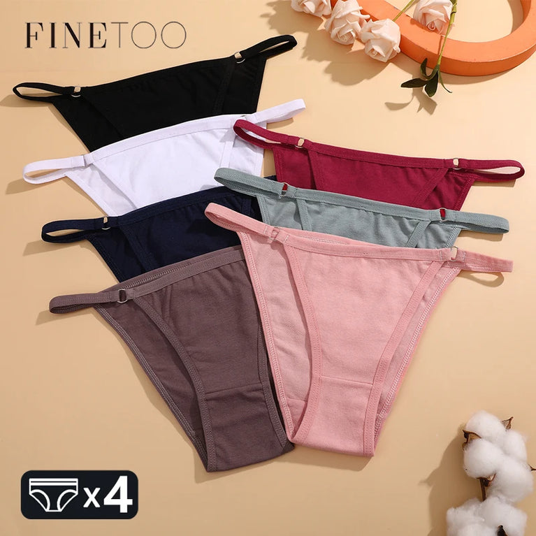 4pc Cotton Briefs | Sexy Metal Ring Low-Waist Set