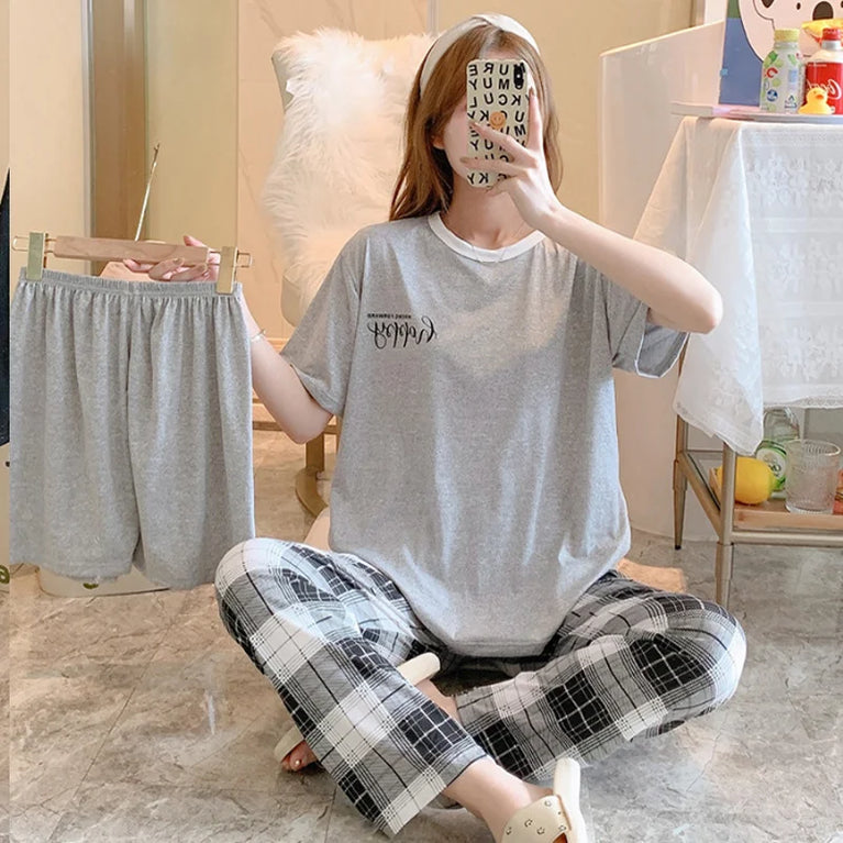 Women’s 3-Piece Summer Pajama Set | Short Sleeve & Trousers