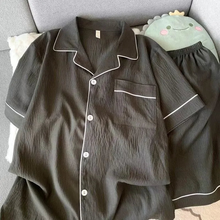 Men's Luxury Solid Pajama Set | Short Sleeve Lapel Home Suit