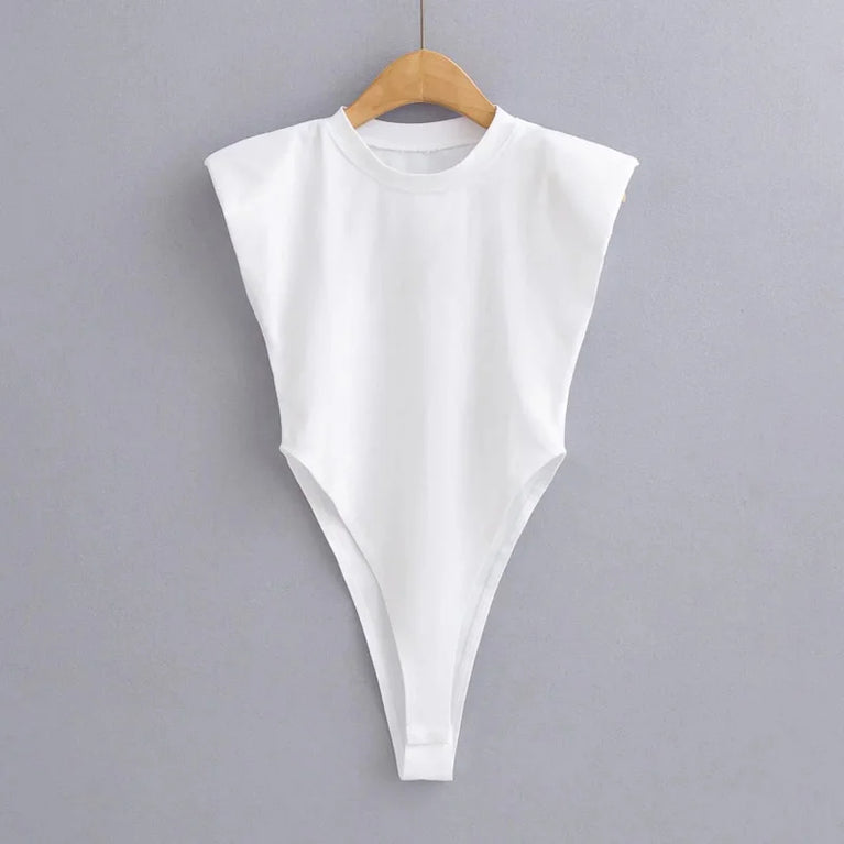Padded Shoulder Sleeveless Bodysuit | 2026 Summer Bodycon Essential
