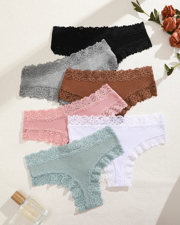 Lace Cotton Brazilian G-Strings (6-Pack) – Low-Rise Breathable Sexy Lingerie