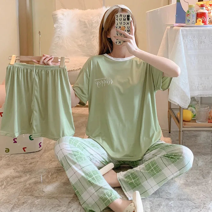 Women’s 3-Piece Summer Pajama Set | Short Sleeve & Trousers