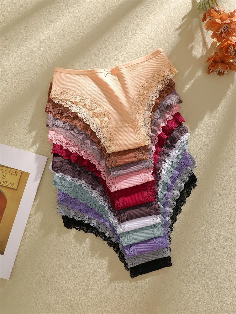 6pc Cotton Lace Panties | Crossed Belt Brazilian Briefs