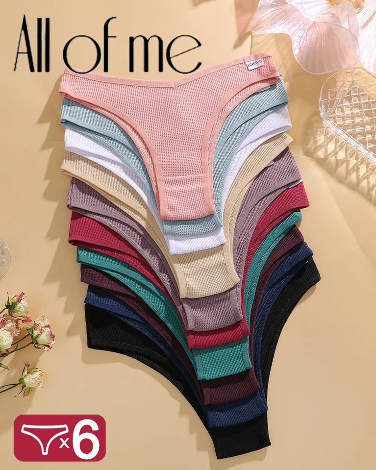 6pc Waffle Cotton G-String | V-Waist Brazilian Set