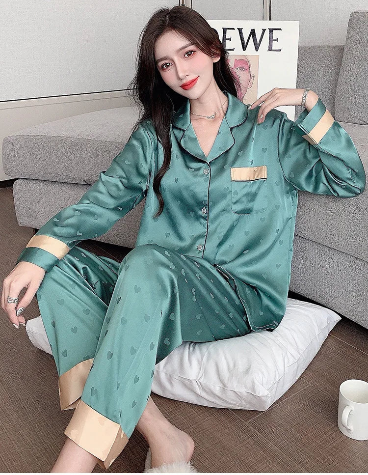 Women’s Ice Silk Animal Print Pajama Set | Autumn 2-Piece