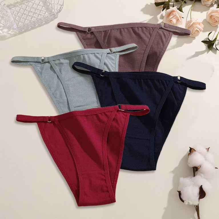 4pc Cotton Briefs | Sexy Metal Ring Low-Waist Set
