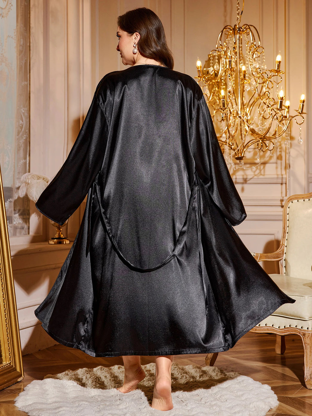 Plus Size Elegant 2-Piece Robe Set | Silk-Feel Sleepwear Duo