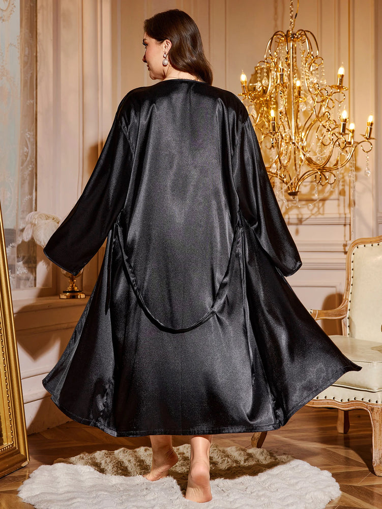 Plus Size Elegant 2-Piece Robe Set | Silk-Feel Sleepwear Duo