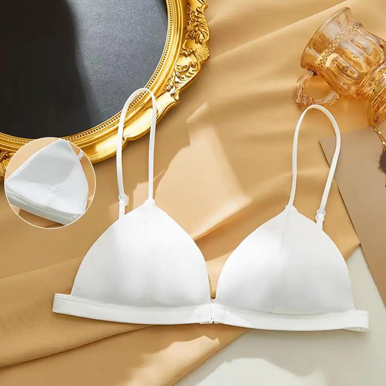 French Satin Front-Buckle Bra | Seamless Small-Bust Push-Up
