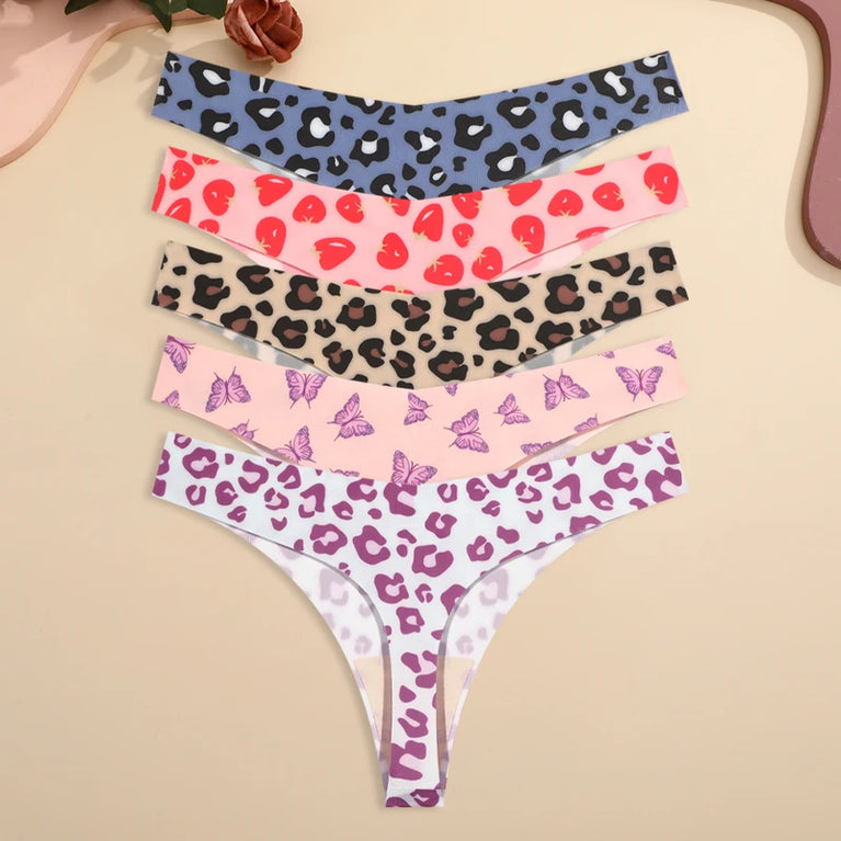 5pc Leopard Thongs | Seamless Ice Silk G-Strings