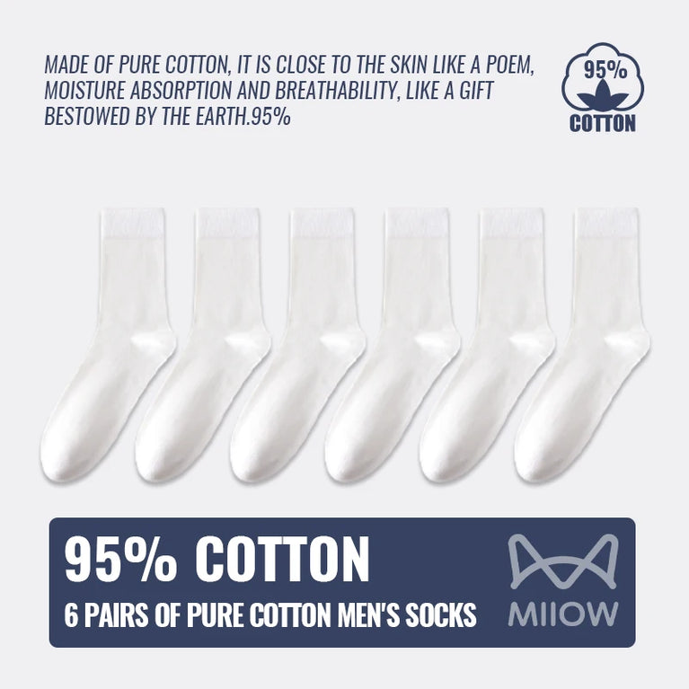 92% Pure Cotton Crew Socks | 6-Pack Antibacterial Set