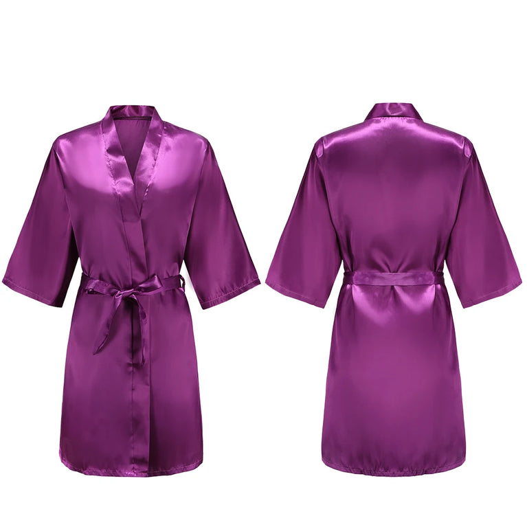 Women’s Short Silky Satin Robe – Pure Solid Color Bridesmaid & Bridal Party Bathrobe (Summer Collection)